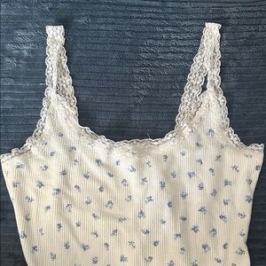 Floral Lace Top with Blue Accents